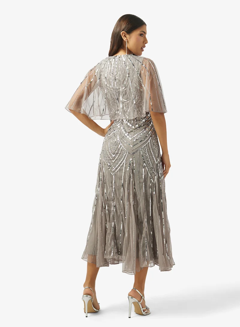 Amelia Rose Crew Neck Sequin Midi Dress